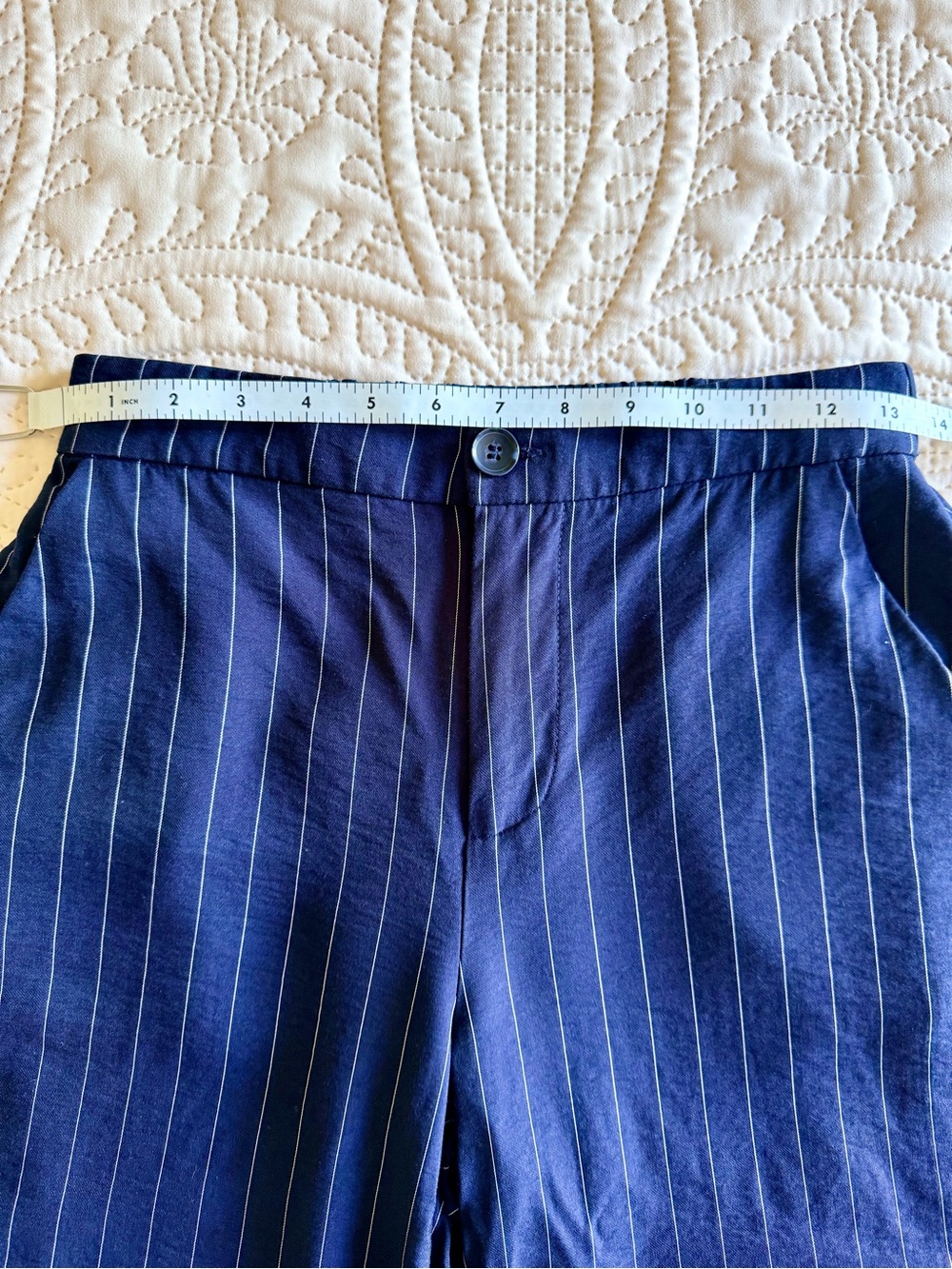 Sanctuary Navy Pinstriped Wide Leg Trousers - Picture 7 of 10